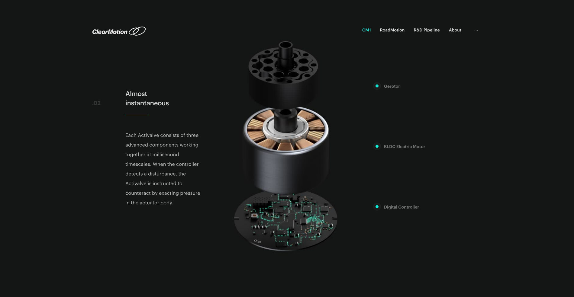 depicting an animation and interaction heavy website developed for auto innovaters Clearmotion. The website is hosted at clearmotion.com